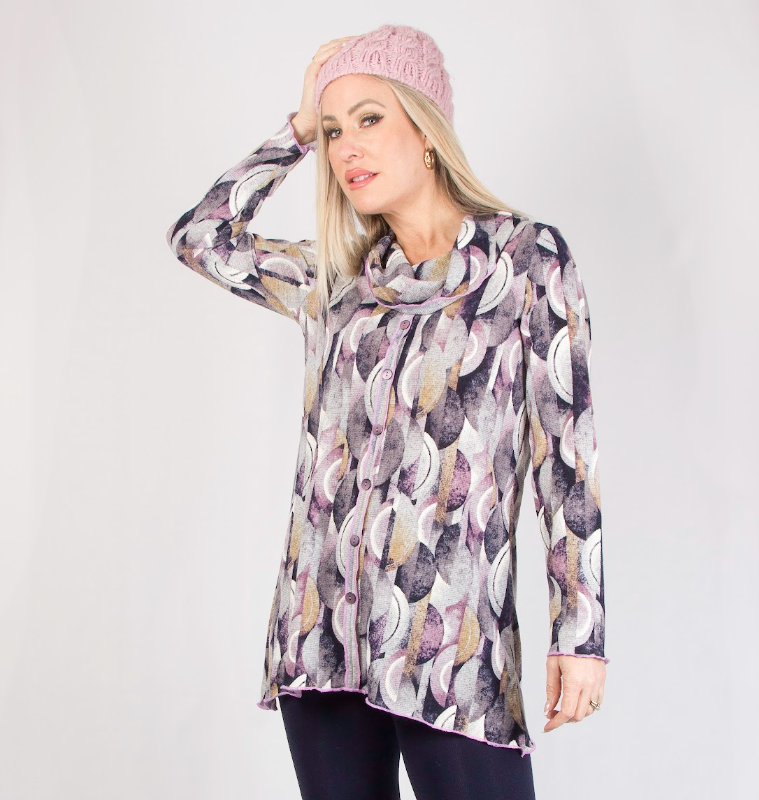 Pure - 331-4251 - Button Front Detail Tunic - Pink/Navy