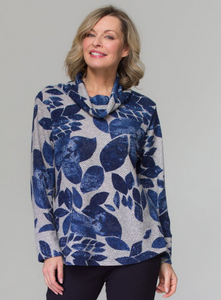 Lasania - 315 - Cowl Neck Sweater - Denim Leaves