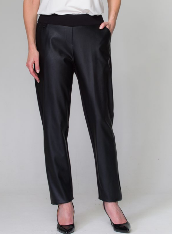 Lasania - 356P - Plus Size Front Pleather Pant - Black