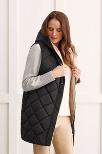 Tribal - 1449O - Reversible Hooded Puffer Vest - Black