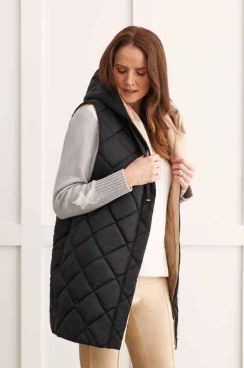 Tribal - 1449O - Reversible Hooded Puffer Vest - Black
