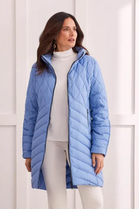 Tribal - 1487O - Long Sleeve Removable Hood Puffer - Bluestone