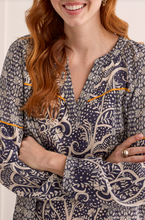 Load image into Gallery viewer, Tribal - 1525O - Printed Poplin Notchk Neck Blouse - Sapphire
