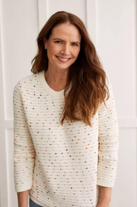 Tribal - 7564O - Textured Knit Crewneck Sweater - Cream/Multi