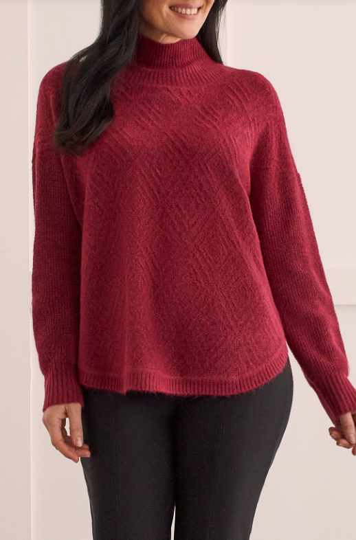 Tribal - 1528O - Textured Mock Neck Sweater - Tibetan Red