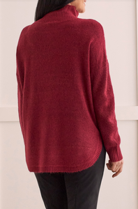 Tribal - 1528O - Textured Mock Neck Sweater - Tibetan Red