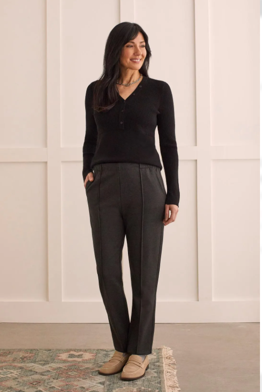Tribal - 1469O - Heathered Ponte Pull-On Straight Leg Pant - Charcoal