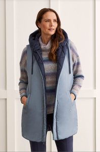 Tribal - 1449O - Reversible Hooded Puffer Vest - Sapphire