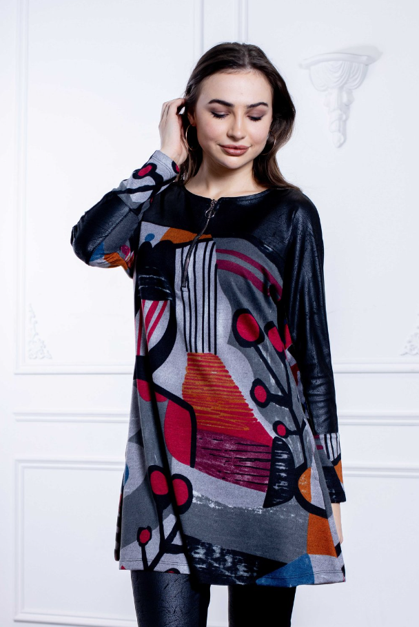 Artex - 8-7855P - Plus Size Picasso Print Tunic - Denim Multi