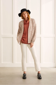 Tribal - 1557O - Popcorn Knit Cocoon Cardigan - Oyster
