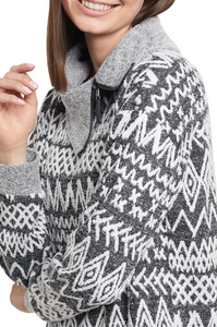 Tribal - 1193O - Fuzzy Knit Split Neck Sweater - White