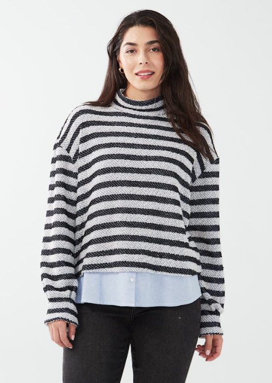 FDJ - 3309747 - Shirtail Striped Sweater - Indigo