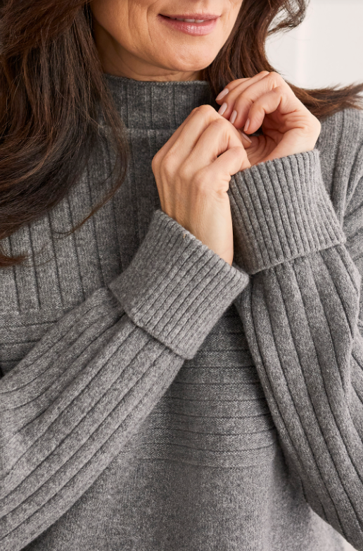 Tribal - 1162O - Funnel Neck Sweater - Med Grey