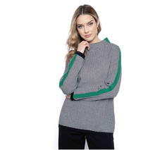 Load image into Gallery viewer, Picadilly - BK798 - Mock Neck Stripe Trim Sweater - Emerald Multi

