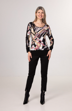 Load image into Gallery viewer, Modes Crystal - 11052 - Button Detail on Sleeve Top - Black/Pink
