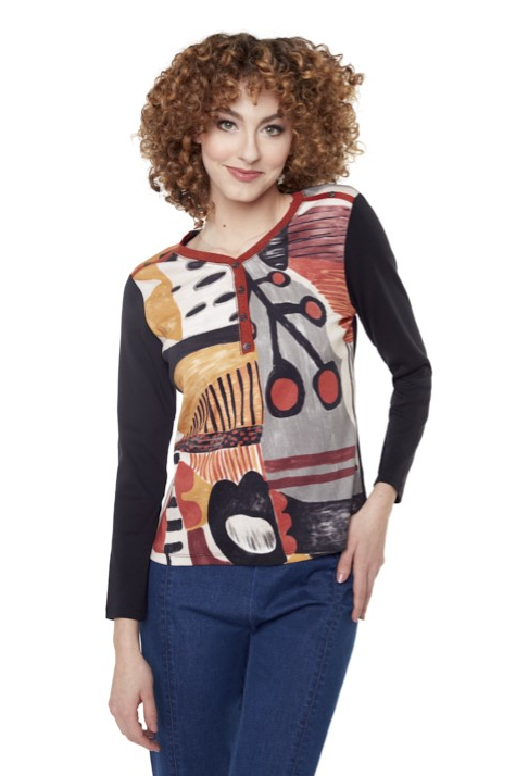 Carré Noir - 6508 - Button Detail Top - Multi