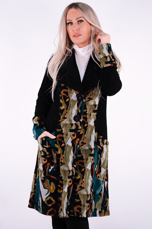 Michael Tyler - 5513 - Printed Chenille Coat - Teal/Multi