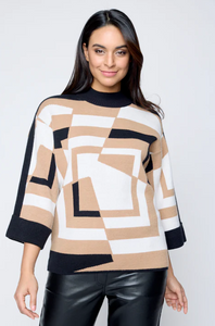 Carré Noir - 6571 - Geometric 3/4 Sleeve Sweater