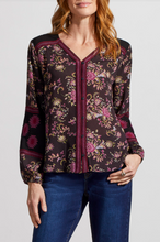 Load image into Gallery viewer, Tribal - 5318O - Button Front Blouse with Embroidery - Black
