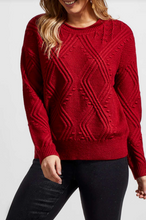 Load image into Gallery viewer, Tribal - 1608O - Crew Neck Cable Sweater - Earth Red
