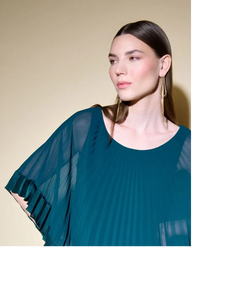Joseph Ribkoff - 234705 - Silky Sheath Dress With Chiffon Pleated Overlay - Alpine Green