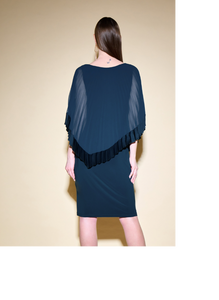 Joseph Ribkoff - 234705 - Silky Sheath Dress With Chiffon Pleated Overlay - Midnight