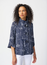 Load image into Gallery viewer, Joseph Ribkoff - 241200 - Abstract Print Silky Knit Jacket - Midnight Blue/Vanilla
