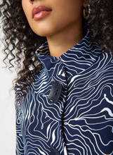 Load image into Gallery viewer, Joseph Ribkoff - 241200 - Abstract Print Silky Knit Jacket - Midnight Blue/Vanilla
