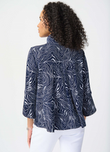 Load image into Gallery viewer, Joseph Ribkoff - 241200 - Abstract Print Silky Knit Jacket - Midnight Blue/Vanilla
