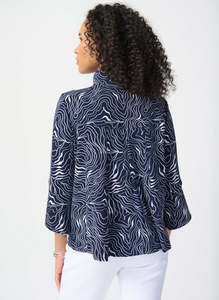 Joseph Ribkoff - 241200 - Abstract Print Silky Knit Jacket - Midnight Blue/Vanilla