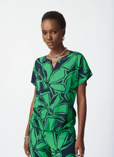 Load image into Gallery viewer, Joseph Ribkoff - 241059 - Floral Print Georgette Boxy Top - Mid Blue/Green
