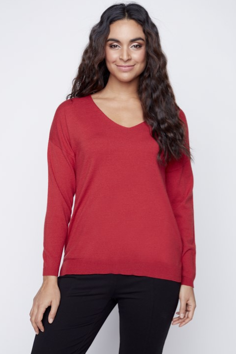 Claire Desjardins - 91267 - V-Neck Soft Sweater - Red
