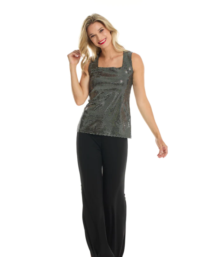 Gitane - Cam5004 - Square Neck Sparkly Camisole Top - Silver