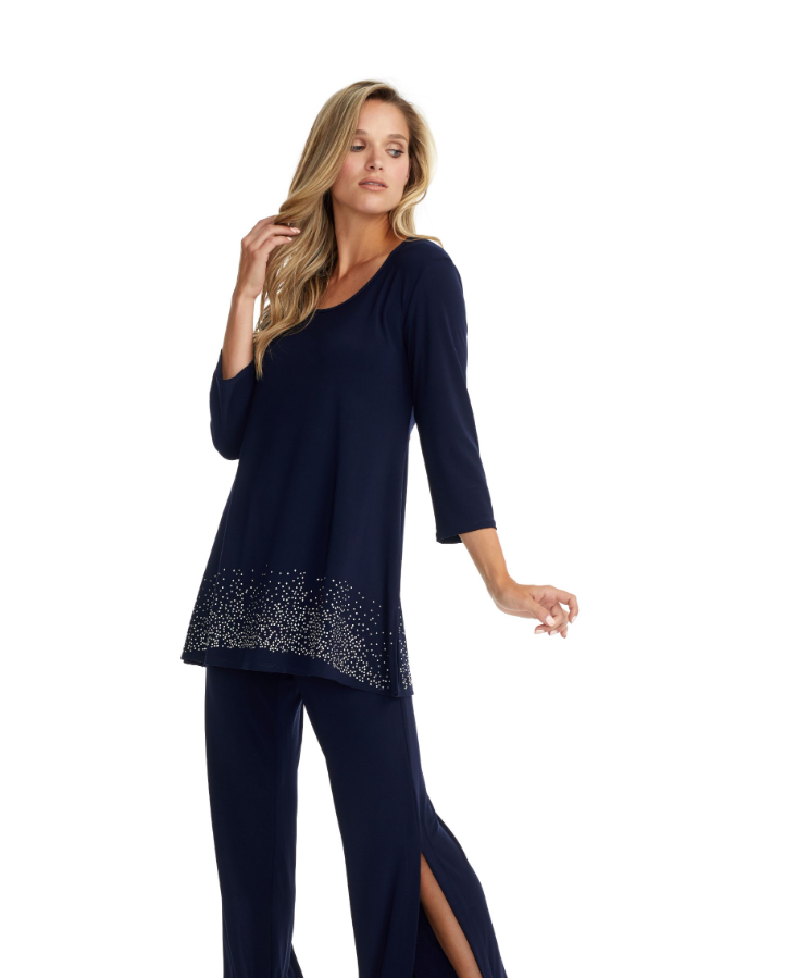 Gitane - T3034 - Scoop Neck Embellishment top - Navy