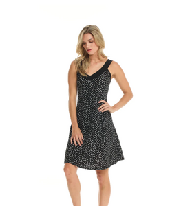 Gitane - V39 - Strappy Sleeveless A-Line Dress - Black/White dots