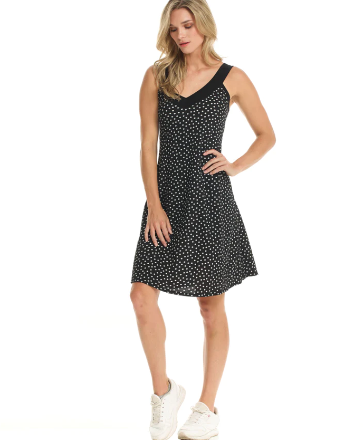 Gitane - V39 - Strappy Sleeveless A-Line Dress - Black/White dots
