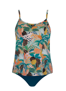 Sunmarin - 18008 Plus Size 2Pcs Tankini Swimsuit - Teal Combo