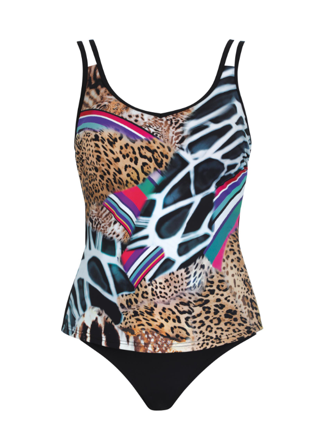 Sunmarin - 18613 - Plus Size 2Pcs Tankini Swimsuit - Two Tone Print