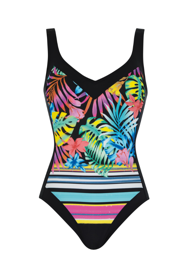 Sunmarin - 12018 - Plus Size 1Pc V-Neck Swimsuit - Tropical