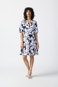 Joseph Ribkoff - 241006 - Leaf Print Scuba Crepe Fit-and-Flare Dress