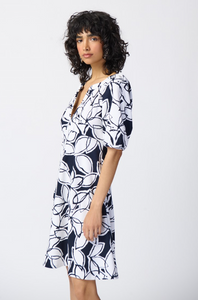 Joseph Ribkoff - 241006 - Leaf Print Scuba Crepe Fit-and-Flare Dress