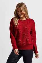 Load image into Gallery viewer, Tribal - 1608O - Crew Neck Cable Sweater - Earth Red
