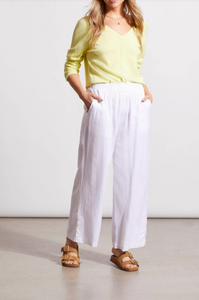 Tribal - 1794O - Pull On Ankle Linen Pant - White