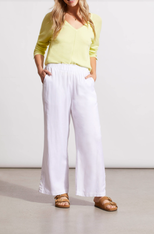 Tribal - 1794O - Pull On Ankle Linen Pant - White