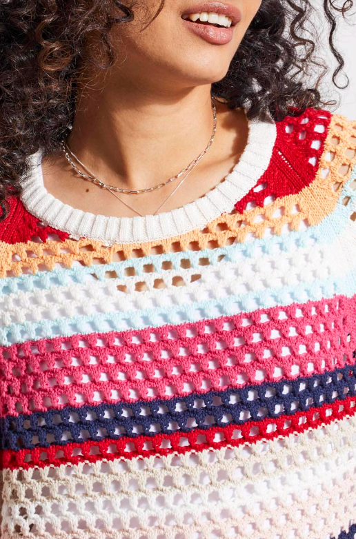 Tribal - 1711O - Crew Neck Crochet Sweater - Poppy Red