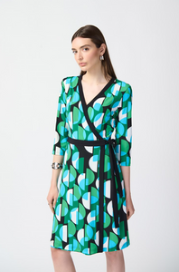Joseph Ribkoff - 241211 - Geometric Print Wrap Dress - Black/Muti