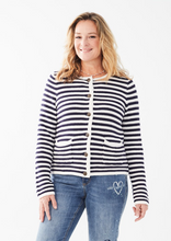 Load image into Gallery viewer, FDJ - 1827314 - Striped Cardigan Jacket - White/Navy Stripe
