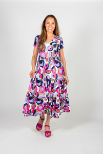 Pure - 118-5020 - Tiered Maxi Dress - Pink/Navy
