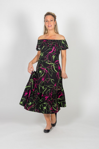 Pure - 219-5085 - Maxi Dress Drop Shoulder - Blk/Pink/Green
