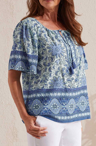Tribal - 1724O - Blouse With Tassel - Blue Star